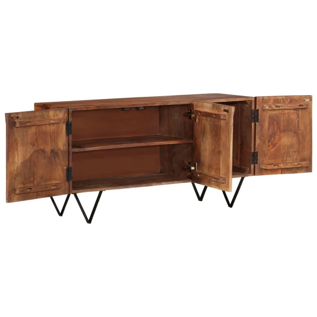 vidaXL Solid Mango Wood Sideboard with V-Shaped Steel Legs - Spacious Rustic Cabinet for Living Room, Lounge Area