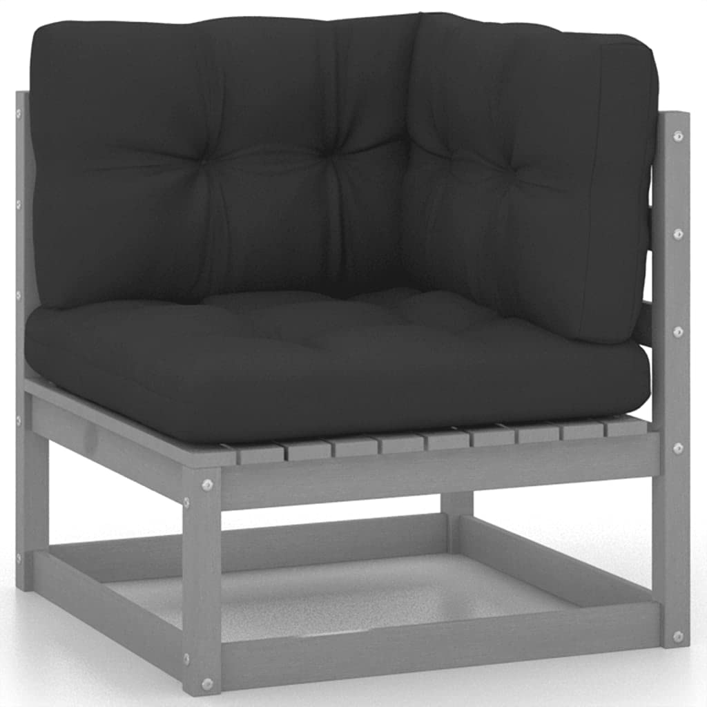 vidaXL Solid Pinewood Patio Lounge Set 13 Piece with Cushions Outdoor Garden Terrace Yard Furniture Wooden Lounge Sofa Set Seat Seating Gray