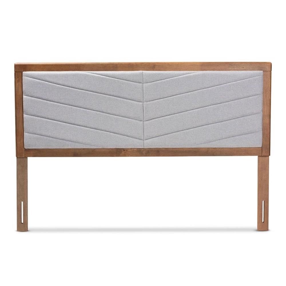 Baxton Studio Iden Modern and Contemporary Light Grey Fabric Upholstered and Walnut Brown Finished Wood Queen Size Headboard