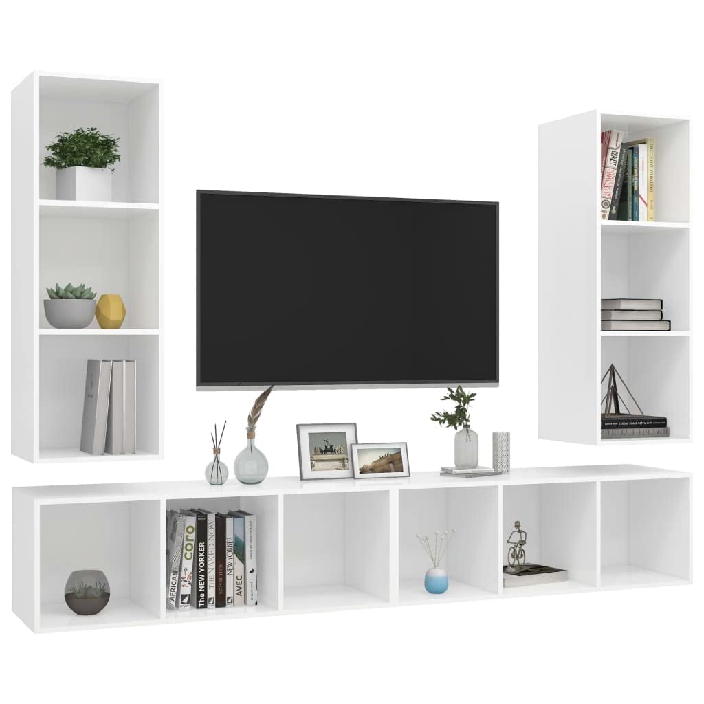 vidaXL 4X Wall-Mounted TV Cabinets Hanging Stand Unit Stereo Storage HiFi Plasma Living Room Home Indoor Furniture White Engineered Wood
