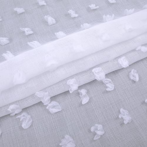White Sheer Curtains 90 Inch Length For Bedroom 2 Panels Set Aesthetic,Textured Ruffle Pearl Pom Pom Curtains 90 Inches Long,Back Tab Shabby Chic Boho Curtain For Living Room,Patio Sliding Glass Door