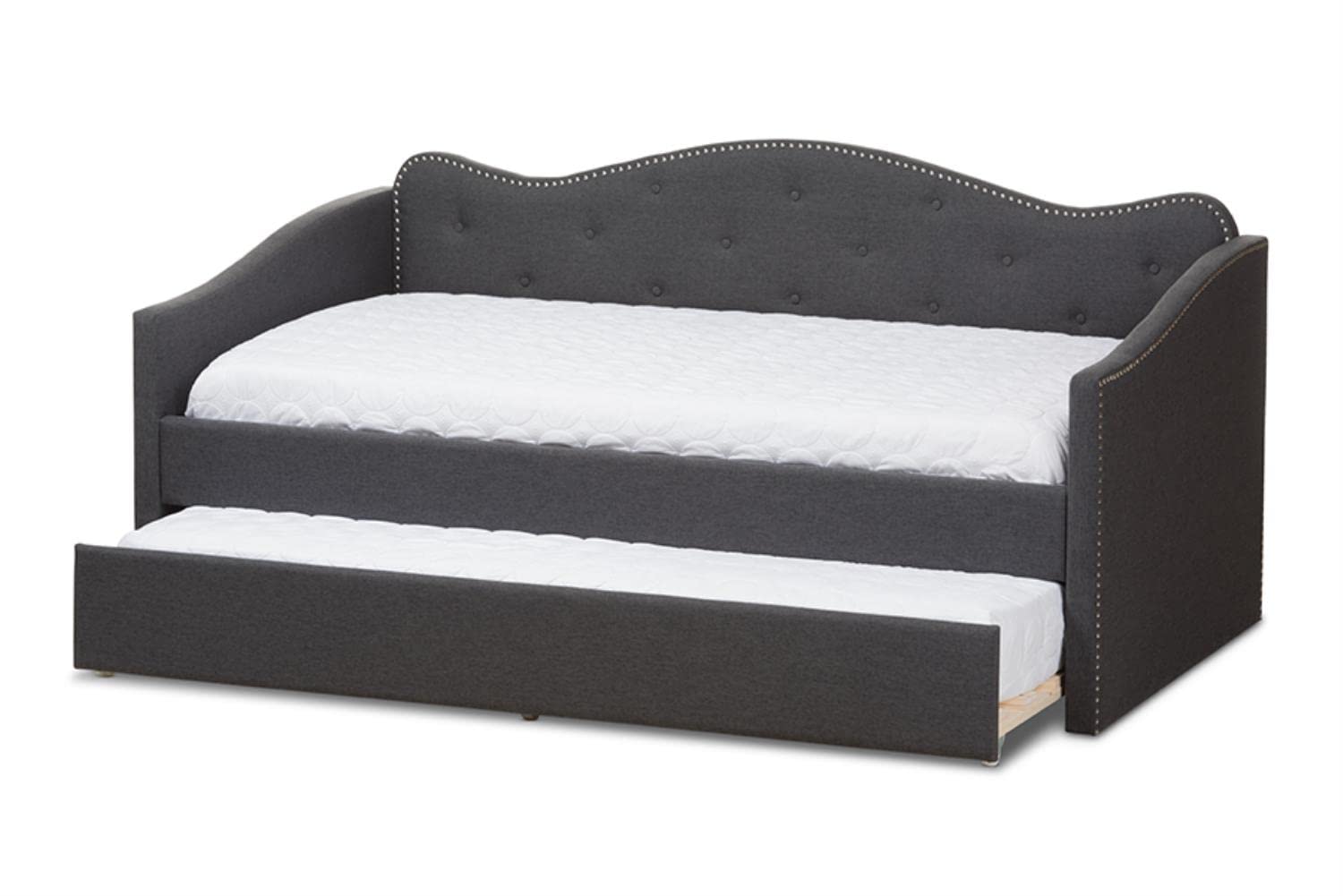 Baxton Studio Kaija Fabric Daybed with Trundle in Dark Gray