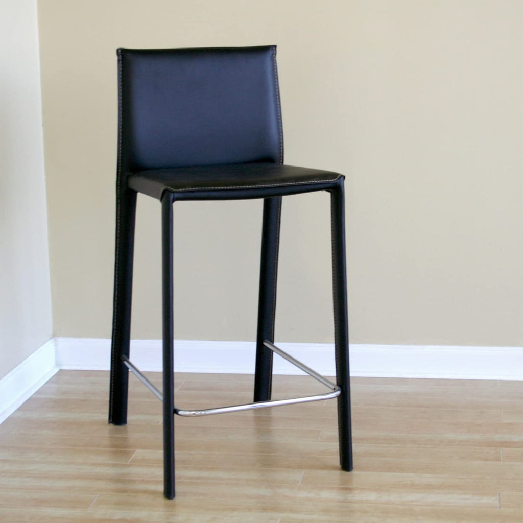 Baxton Studio Elana Leather Counter Stools, Black, Set of 2