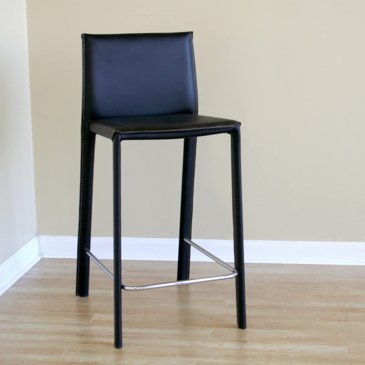 Baxton Studio Elana Leather Counter Stools, Black, Set of 2