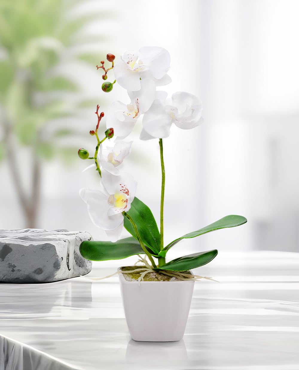 Restaurantware Faux Fiore White Orchid - White Pot - Faux Plants - 13.4'''' - 1Ct Box