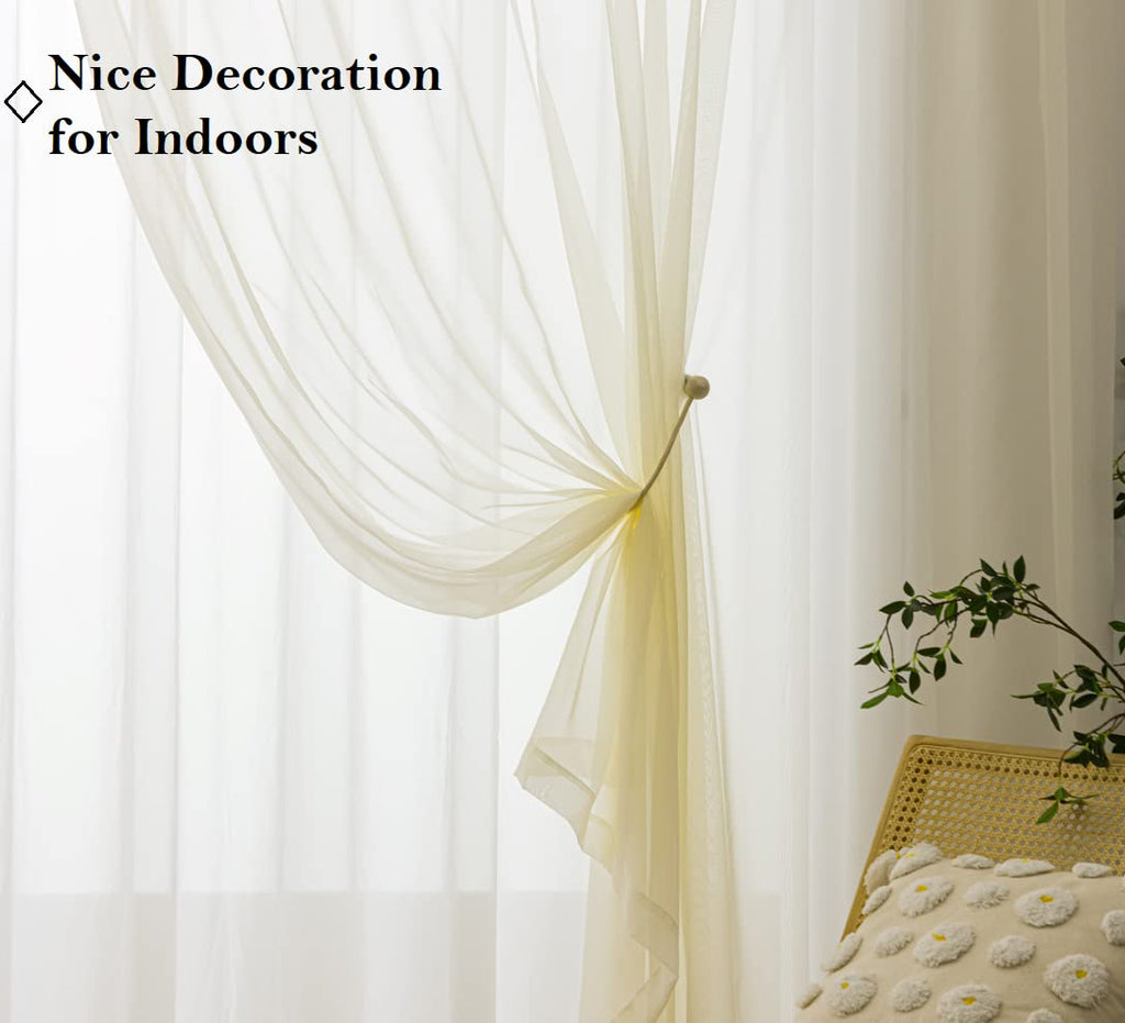 Pi Sheer Curtains Ring Top Panels,Home Decoration See Through Window Draperies For Living Room/Apartment 2 Panels (W52 X L108, Butter)
