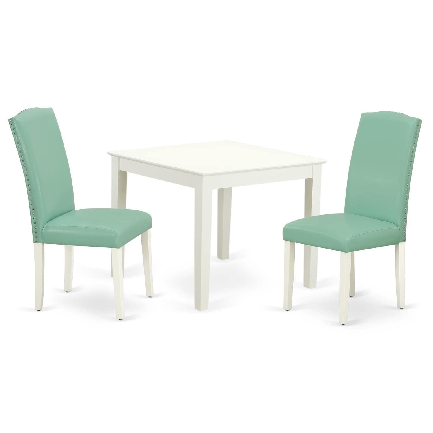 East West Furniture Oxen3-Lwh-57 3 Piece Dinette Set For Small Spaces Contains A Square Dining Room Table And 2 Pond Faux Leather Parsons Dining Chairs, 36X36 Inch, Linen White