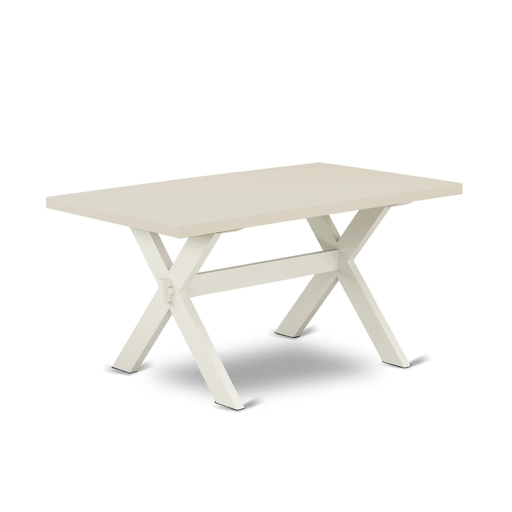 East West Furniture X026Ba201-7 7 Piece Kitchen Table Set Consist Of A Rectangle Dining Table With X-Legs And 6 Cream Linen Fabric Parson Dining Room Chairs, 36X60 Inch, Multi-Color
