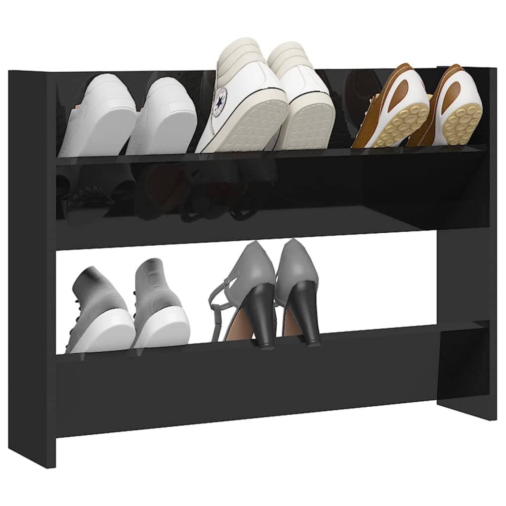 vidaXL Wall Shoe Cabinet High Gloss Black 31.5x7.1x23.6 Engineered Wood