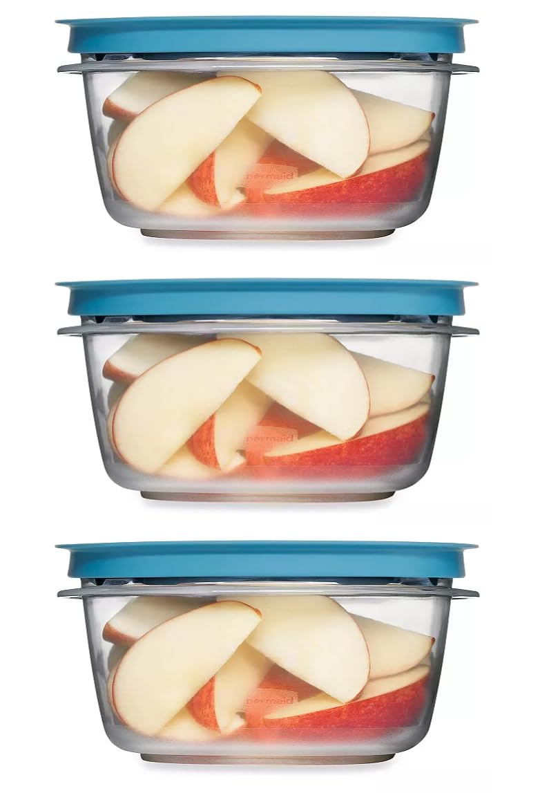 Utensilux Rubbermaid Storage Containers, Easy Find Lids, Teal, 5 cup, Flex & Seal, Leak Proof Lids, Food Storage Set, Clear Meal
