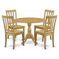 East West Furniture DMAN5-OAK-W 5 Piece Dining Room Table Set Includes a Round Kitchen Table with Dropleaf and 4 Dining Chairs, 42x42 Inch, Oak