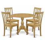 East West Furniture DMAN5-OAK-W 5 Piece Dining Room Table Set Includes a Round Kitchen Table with Dropleaf and 4 Dining Chairs, 42x42 Inch, Oak