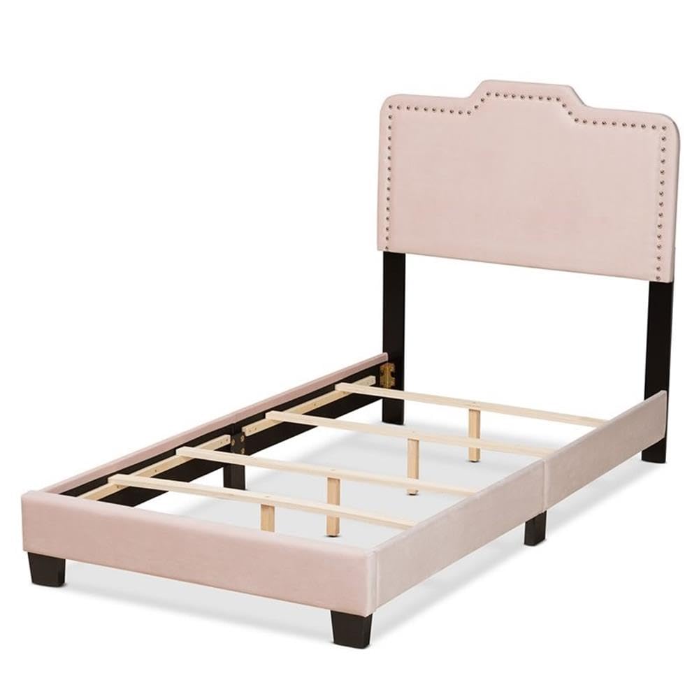 Baxton Studio Benjen Modern and Contemporary Glam Light Pink Velvet Fabric Upholstered Twin Size Panel Bed