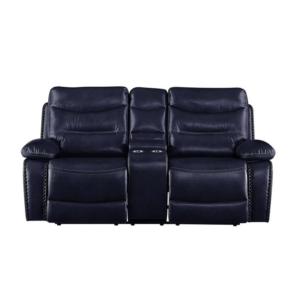Acme Aashi Leather-Gel Tufted Motion Reclining Loveseat with Console