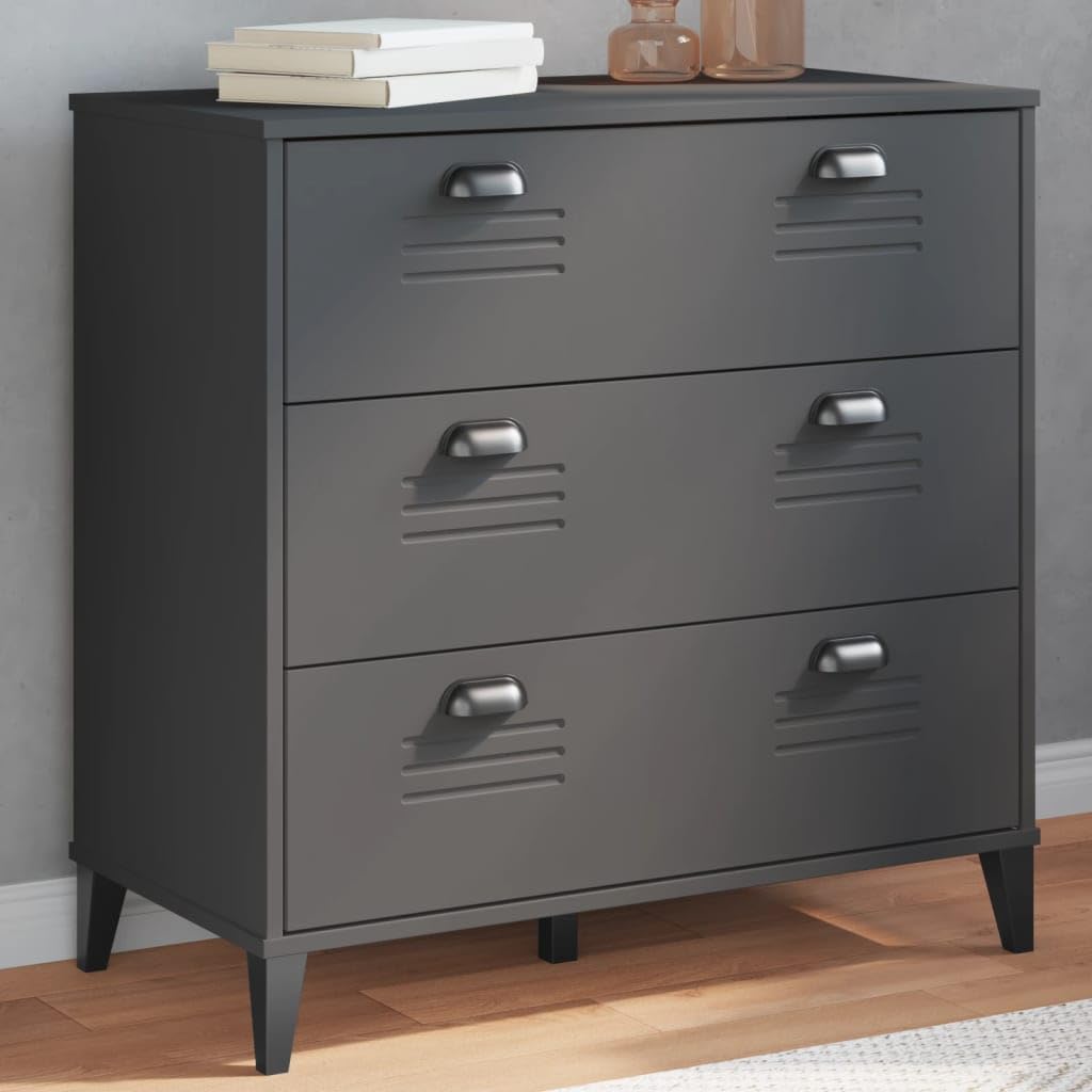 vidaXL Anthracite Gray Drawer Chest - Solid Pine Wood with 3 Pull-Out Drawers and Ample Storage for Home/Living Room/Office