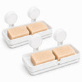 2 Pcs Twin Soap Dish Wall Mounted, BUYERZONE Double Layer Soap Holder for Bathroom, Self Adhesive Soap Stand with Drain Tray, Pl