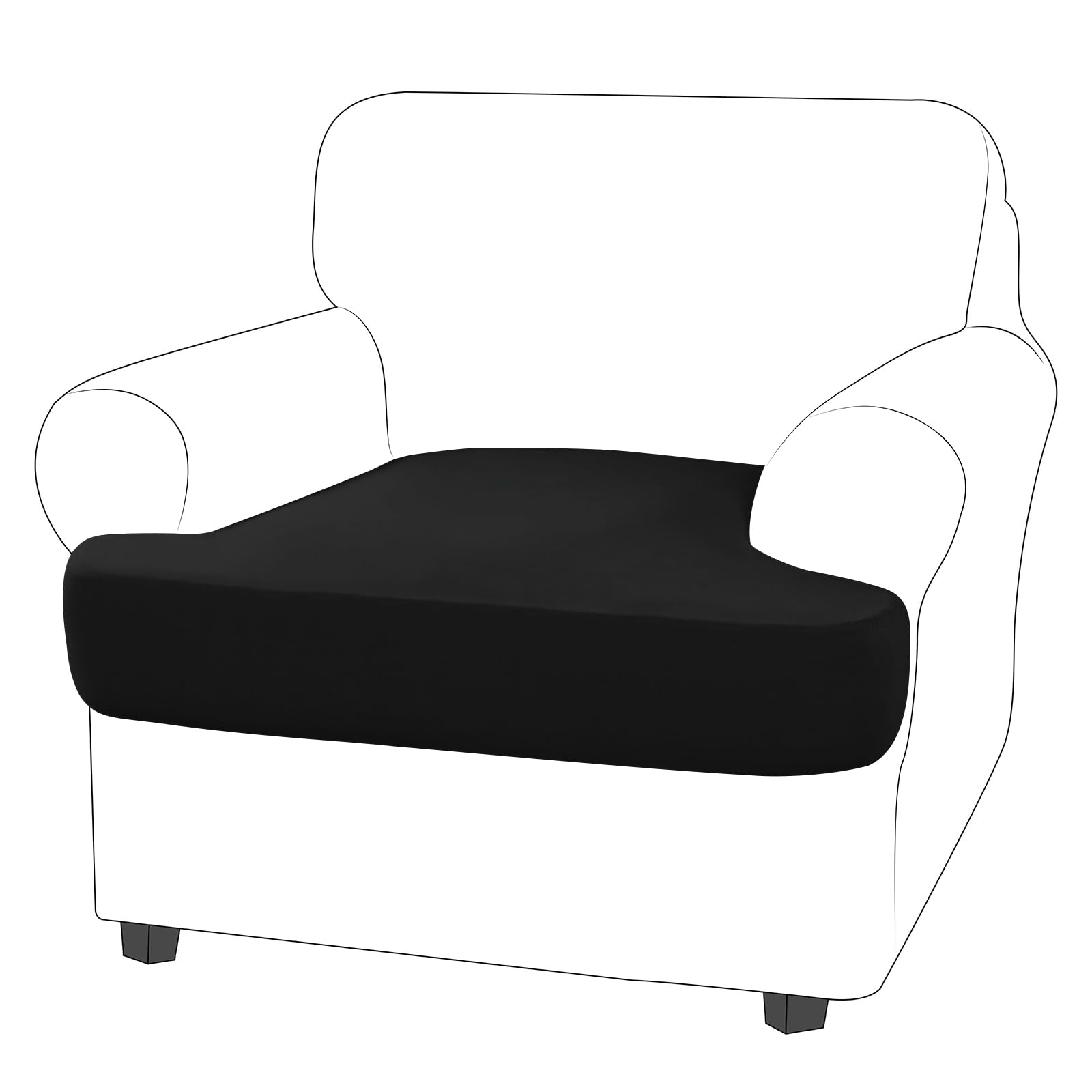 Molasofa T-Cushion Sofa Seat Slipcovers Set, Couch Furniture Protector For Sectional, Armchair, Loveseat - Pets - Stretch Spandex Fabric (1 Cushion Armchair, Black)