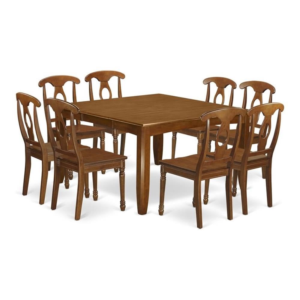 East West Furniture PFNA9-SBR-W 9 Piece Dining Room Furniture Set Includes a Square Wooden Table with Butterfly Leaf and 8 Kitchen Dining Chairs, 54x54 Inch, Saddle Brown