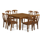 East West Furniture PFNA9-SBR-W 9 Piece Dining Room Furniture Set Includes a Square Wooden Table with Butterfly Leaf and 8 Kitchen Dining Chairs, 54x54 Inch, Saddle Brown