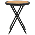 vidaXL - Black Poly Rattan Outdoor Tea Table with Solid Acacia Wood Top - 23.6" Diameter, UV-Resistant, Foldable, Assembly Required.