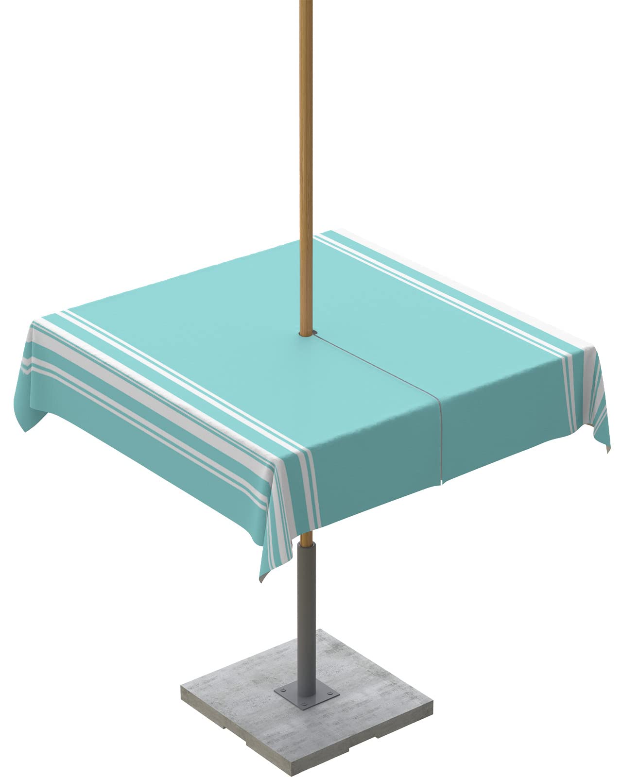 Queenker Outdoor Tablecloth With Umbrella Hole, Farmhouse Teal White Stripe Square Tables Waterproof Tabletop Collection For Pat