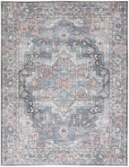 HomeRoots 522461 8 x 10 ft. Blue Floral Power Loom Distressed Washable Rectangle Traditional Area Rug