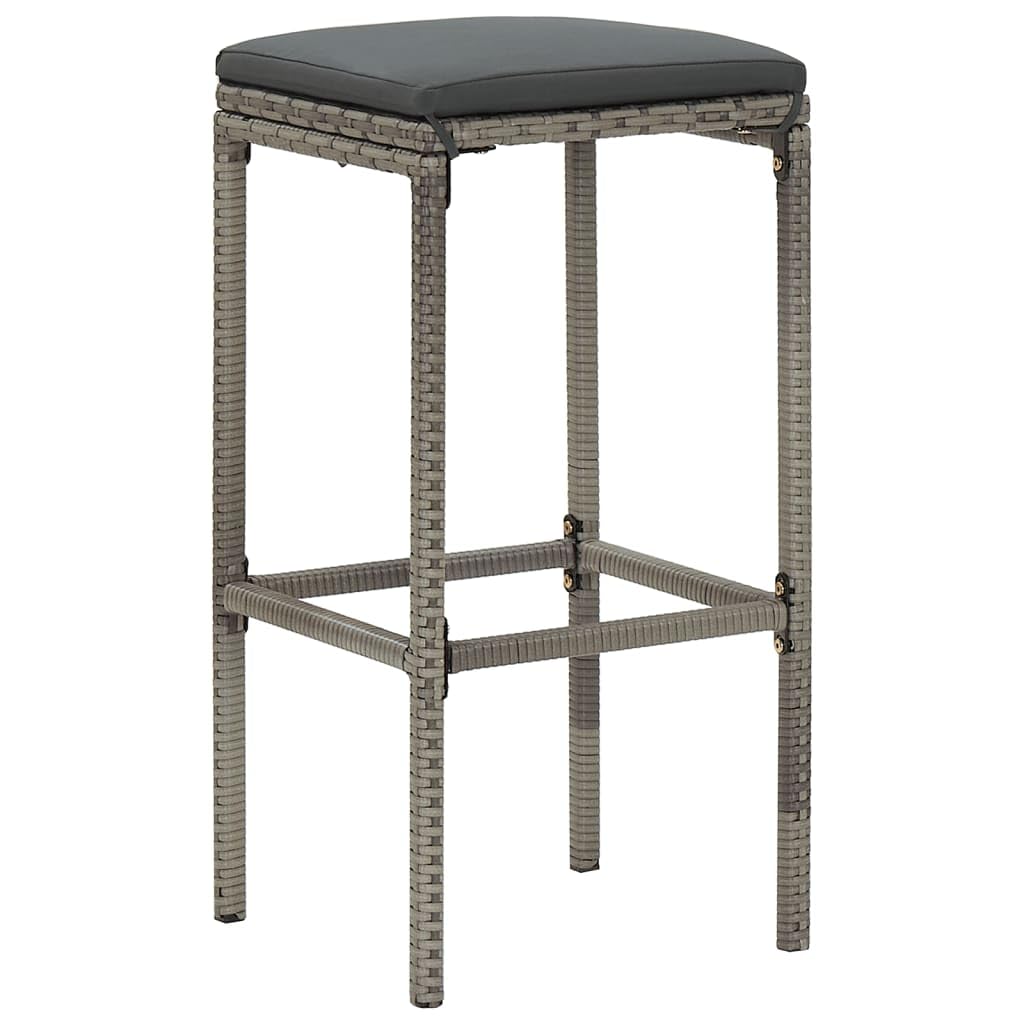 vidaXL Acacia & Poly Rattan 5Pc Patio Bar Set - Gray Outdoor Bar Table and Stools with Comfort Cushions, Footrest, Washable Covers