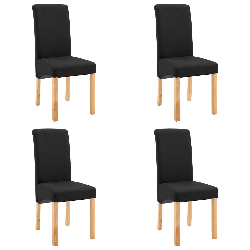 vidaXL Dining Chairs 4 Pcs, Side Chair with Wood Frame, Upholstered Fabric Accent Chair for Home Kitchen Living Room, Black Fabric