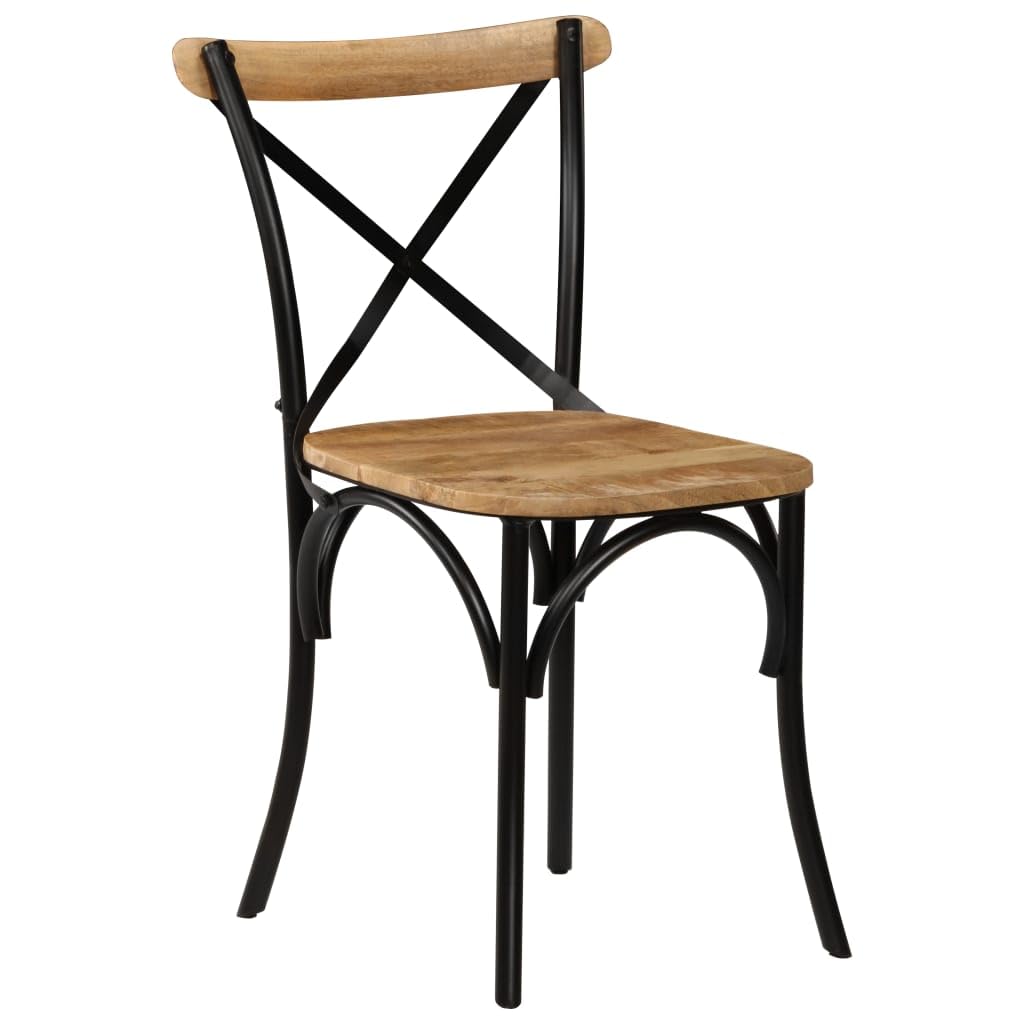 vidaXL Set of 6 Cross Chairs - Handmade Scandinavian Dining Chairs in Black Solid Mango Wood with Steel Frame, Retro Style with Open Back Design
