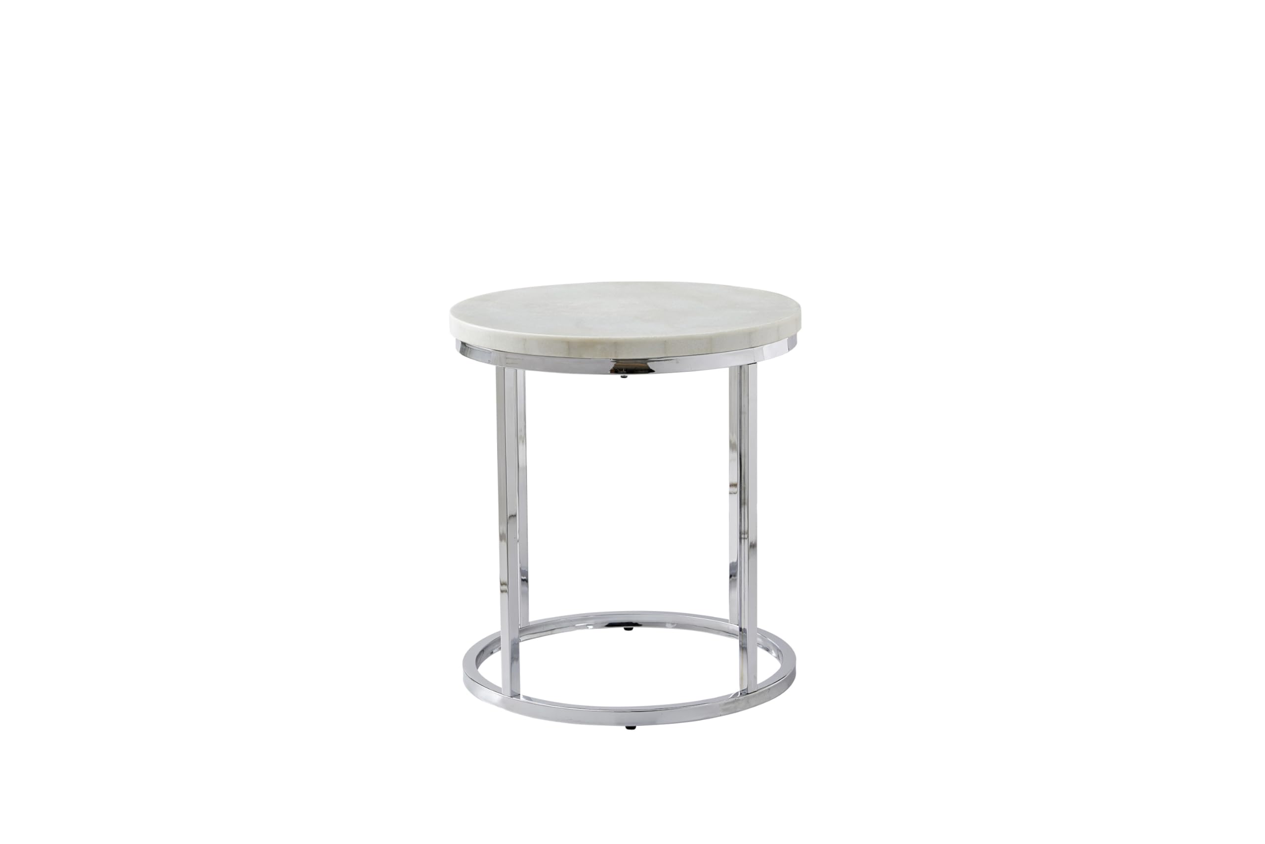 Steve Silver Echo End Table-Contemporary Style with Unique Marble Details, White Marble Top with Chrome Metal Base, 22 x 22 x 24, White, Chrome