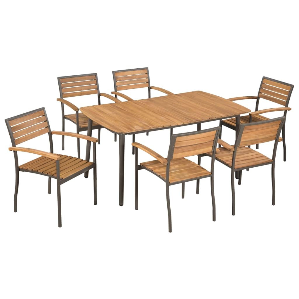 Vidaxl Patio Table And Chair 7 Piece, Dining Table And Chairs With Steel Legs, Outdoor Furniture Set For Garden Balcony, Solid Acacia Wood And Steel