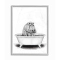 Stupell Industries Hippo In A Tub Funny Animal Bathroom Drawing, Design by Rachel Neiman Wall Art, 16 x 20, Grey Framed