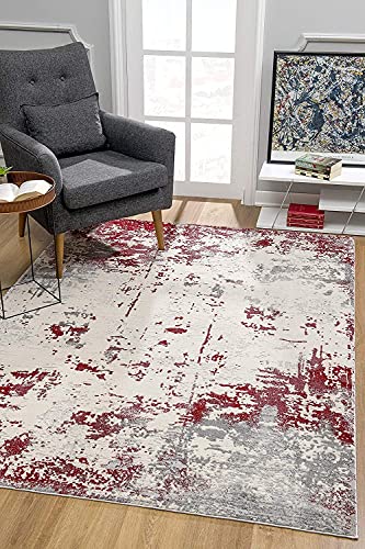 HomeRoots 100% High Grade Polypropylene 4â€ x 6â€ Red and Gray Modern Abstract Area Rug