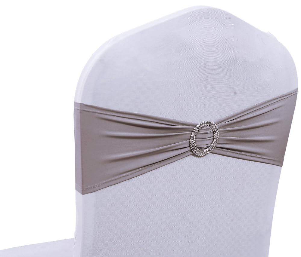 Mds Pack Of 50 Spandex Chair Sashes Bow Sash Elastic Chair Bands Ties With Buckle For Wedding And Events Decoration Spandex Slider Sashes Bow - Silver Gray