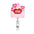 Valentine'S Day Love Letter Nurse Badge Reel Retractable Glitter Cute Pink Red Name Tag Acrylic Alligator Clip Valentines Badge