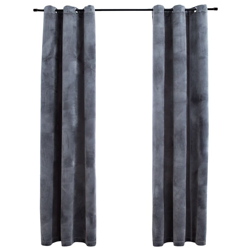 vidaXL Blackout Velvet Curtains with Rings - 2 pcs Anthracite 37&quot;x95&quot; - Elegant and Light Blocking Curtains for Living Room, Bedroom, and Office