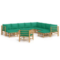 vidaXL 12 Piece Bamboo Patio Lounge Set, Outdoor Furniture with Green Cushions, Modifiable Configurations, Comfortable Seating, 