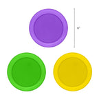 Party Essentials Hard Plastic 40 Count Round Party/Dessert Plates, 6-Inch, Mardi Gras Mix, Green/ Purple/ Yellow