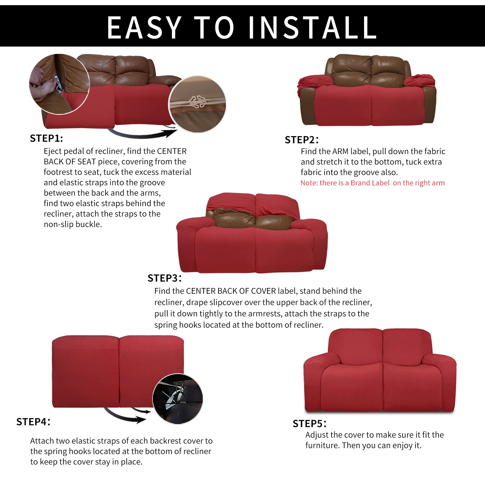 Easy-Going Oversized 6 Pieces Microfiber Stretch Sectional Recliner Loveseat Sofa Slipcover Soft Fitted Fleece 2 Seats Couch Cov