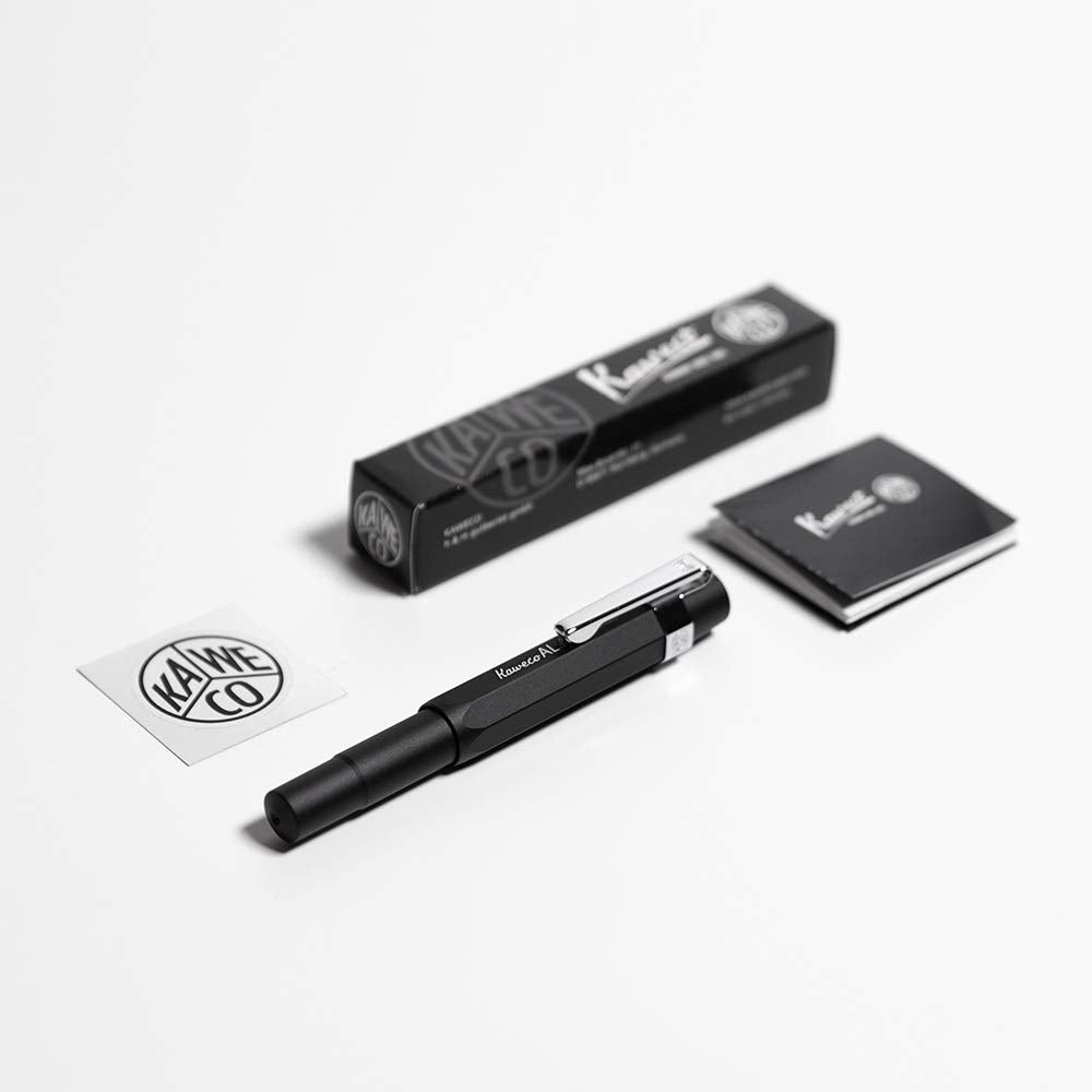 Kaweco Al Sport Fountain Pen Black, Fine Nib Sport Octagonal Clip Chrome