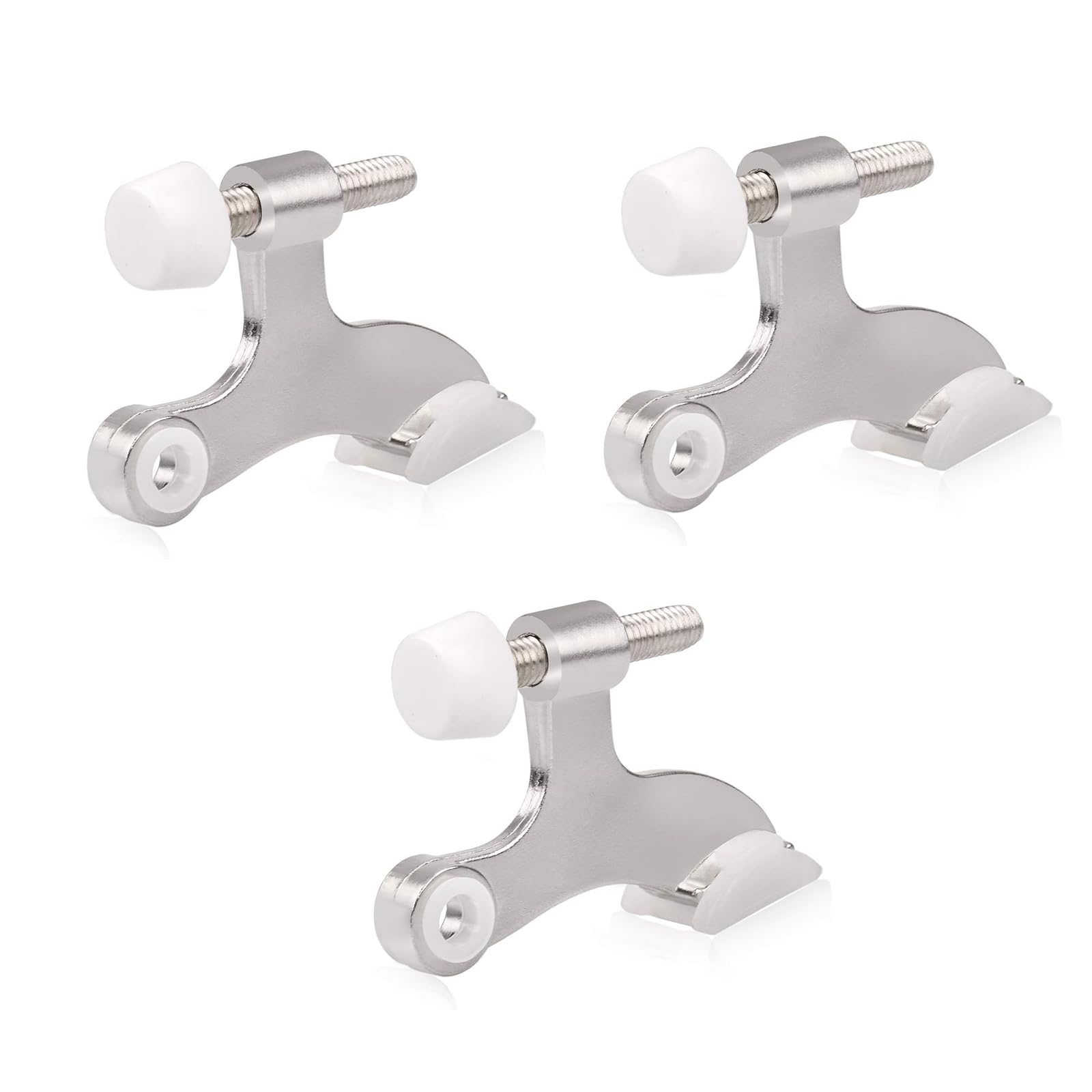 Homotek 3 Pack Hinge Pin Satin Nickel Door Stopper,Adjustable Deluxe Heavy Duty Door Stopper 2-1/2'X1-3/4',With White Rubber B