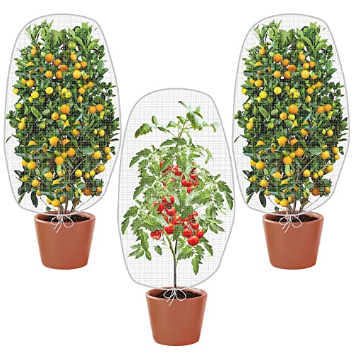 Alpurple 3 Pcs Insect Bird Barrier Netting Mesh With Drawstring-3.2 X 2.6 Feet Fruit Tree Net-Garden Netting Plant Cover For Pro