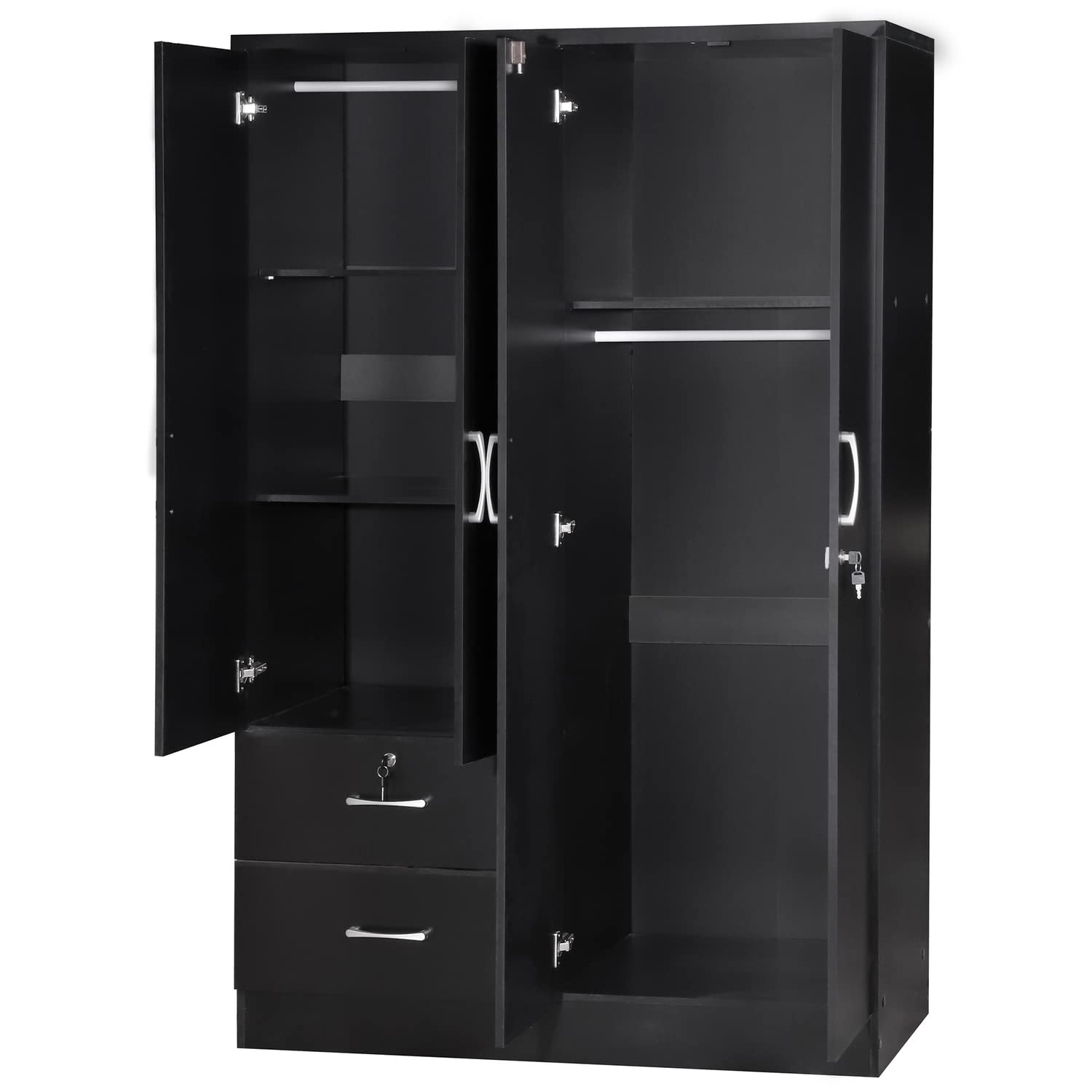 Better Home Products Luna Modern Wood 4 Doors 2 Drawers Armoire in Black