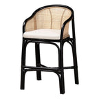 bali & pari Miranda Bohemian Natural Rattan Counter Stool, Black/Natural/Off-White (235-13347-HiT)