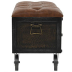 vidaXL Solid Fir Wood Storage Bench with Castors- Traveling Trunk Design - Retro Style - Brown, Faux Leather Upholstered Seat