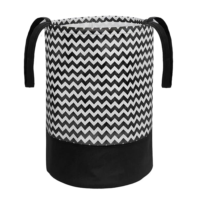 Nandani Garments Collapsible Laundry Basket, Black and White Chevron Pattern, Foldable Storage Hamper with Handles Pack of 1