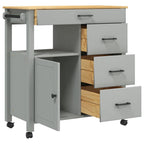 vidaXL Solid Pine Wood Kitchen Trolley - Gray and Honey Wax Finish, Rolling Cart with Storage, 4 Drawers, 1 Door, Side Hooks, Versatile for Living Room/Bathroom, 33.1” L