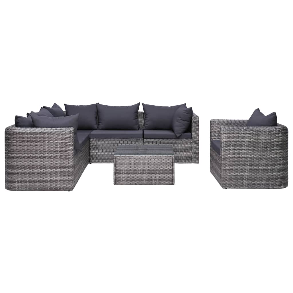 vidaXL Patio Sofa Set 7 Piece, Sectional Sofa for Outdoor Backyard, Couch with Cushions, Patio Furniture Set with Table, Poly Rattan Gray