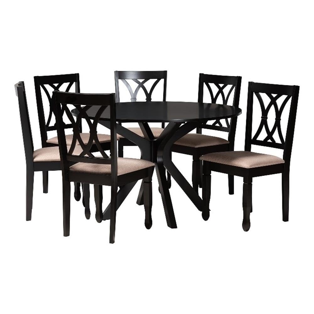 Baxton Studio Maya Modern Beige Fabric and Espresso Brown Finished Wood 7-Piece Dining Set