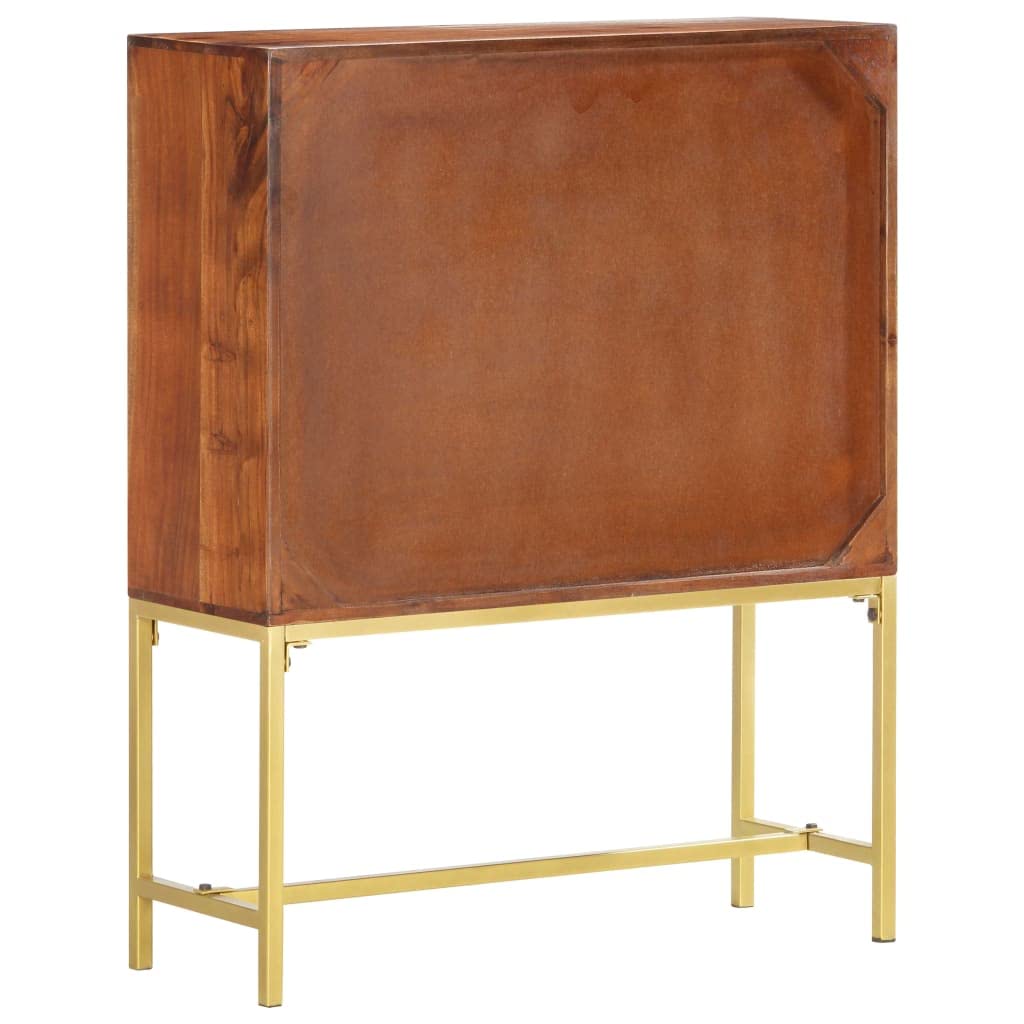 vidaXL Acacia Wood Highboard with Steel Legs – Walnut Finish, Four-Door Storage Cabinet - Brown and Golden, Rustic Modern Design, Polished, Painted, and Lacquered